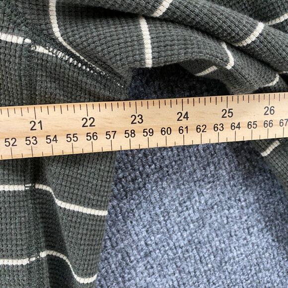 Eddie Bauer Sweater Mens L Green Striped Thermal Waffle Knit Outdoor Hiking Crew - Picture 6 of 7